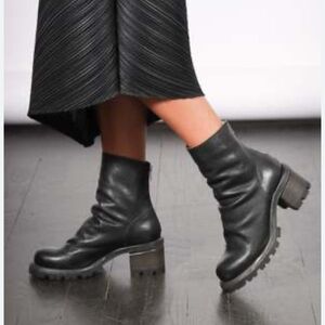 Prada Black Lugs Chunky Heel Leather Boots